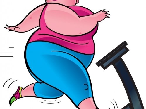 Dicke Frau auf Laufband